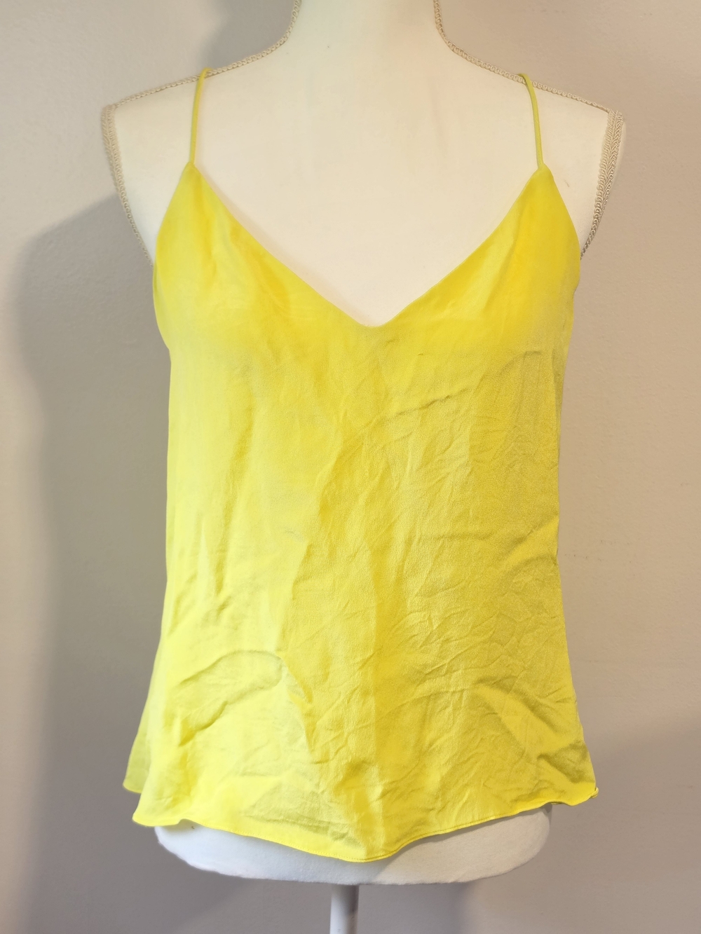 J. Crew Sunny Yellow Spaghetti Strap V-Neck 100% Silk Cami Top Women's Size 10